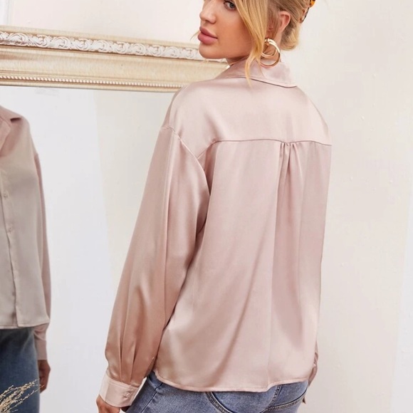 Satin silky button up blouse oversized dusty pink - Picture 2 of 7